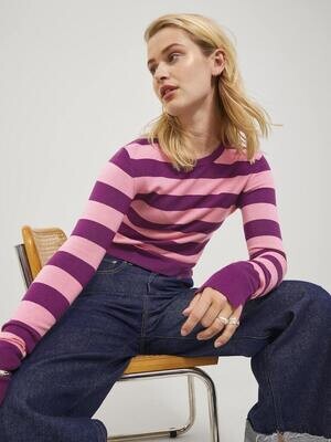 JXVALENTINA SOFT STRIPE CROP KNIT SN Dark Purple//Confett