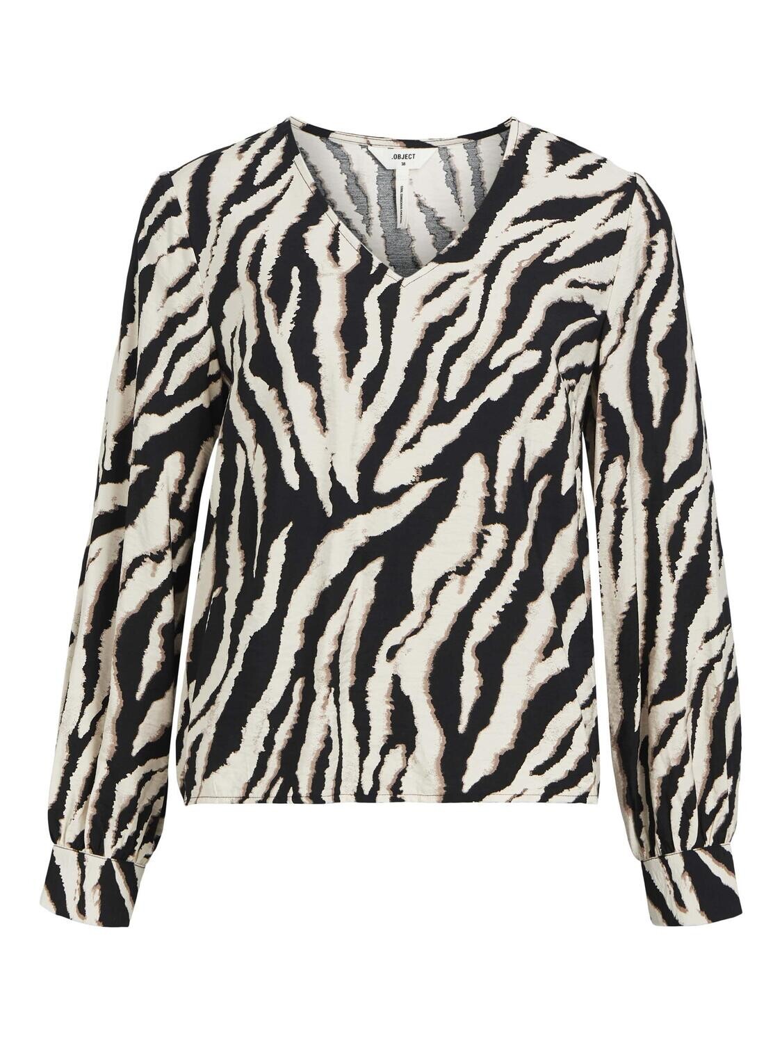 OBJJACIRA L/S V-NECK TOP NOOS Sandshell-Black-fossil zebra aop