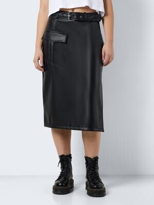 NMPAULA PU MIDI CARGO SKIRT W SLIT WVN Black