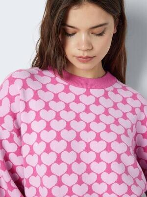 NMCHARLOTT L/S O-NECK KNIT FWD NOOS Pink Power-W. PIROUE HEARTS