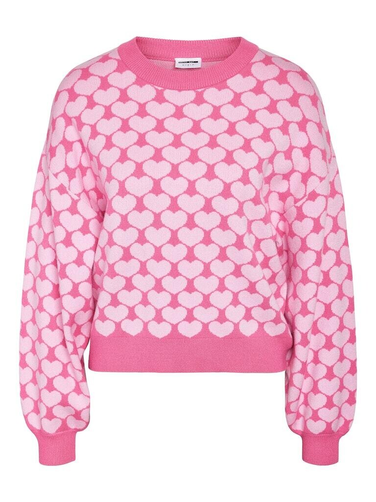 NMCHARLOTT L/S O-NECK KNIT FWD NOOS Pink Power-W. PIROUE HEARTS, Size: XS