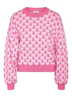 NMCHARLOTT L/S O-NECK KNIT FWD NOOS Pink Power-W. PIROUE HEARTS
