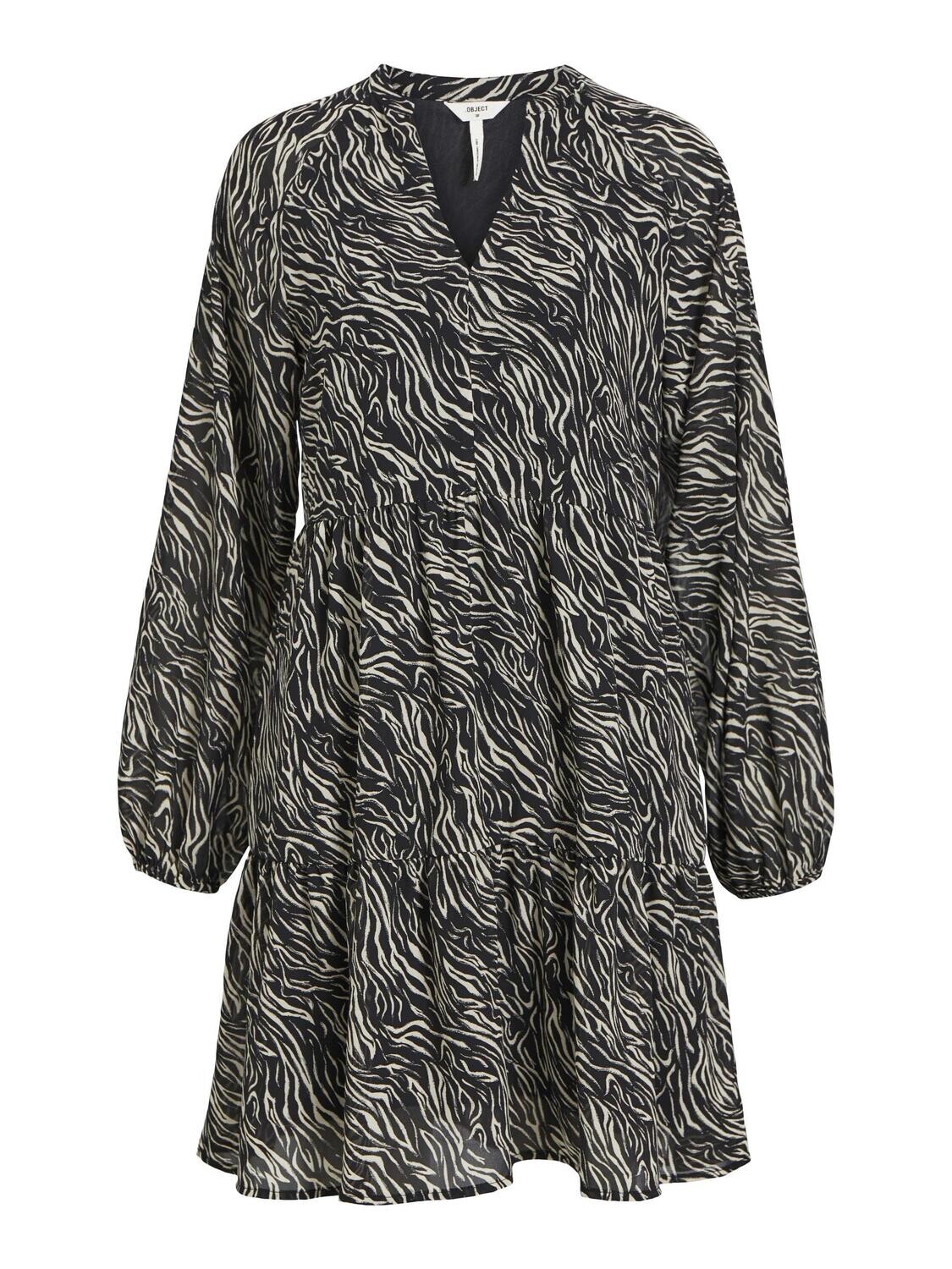 OBJMILA GIA L/S DRESS NOOS Black-SANDSHELL ZEBRA