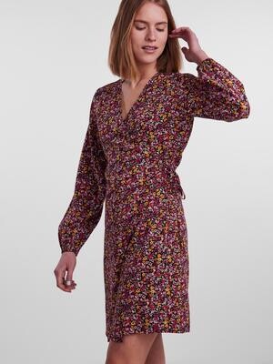PCNESSA LS WRAP DRESS NOOS Black/SMALL FLOWER