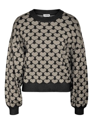 NMCHARLOTT L/S O-NECK KNIT FWD NOOS Black/OATMEAL HEARTS