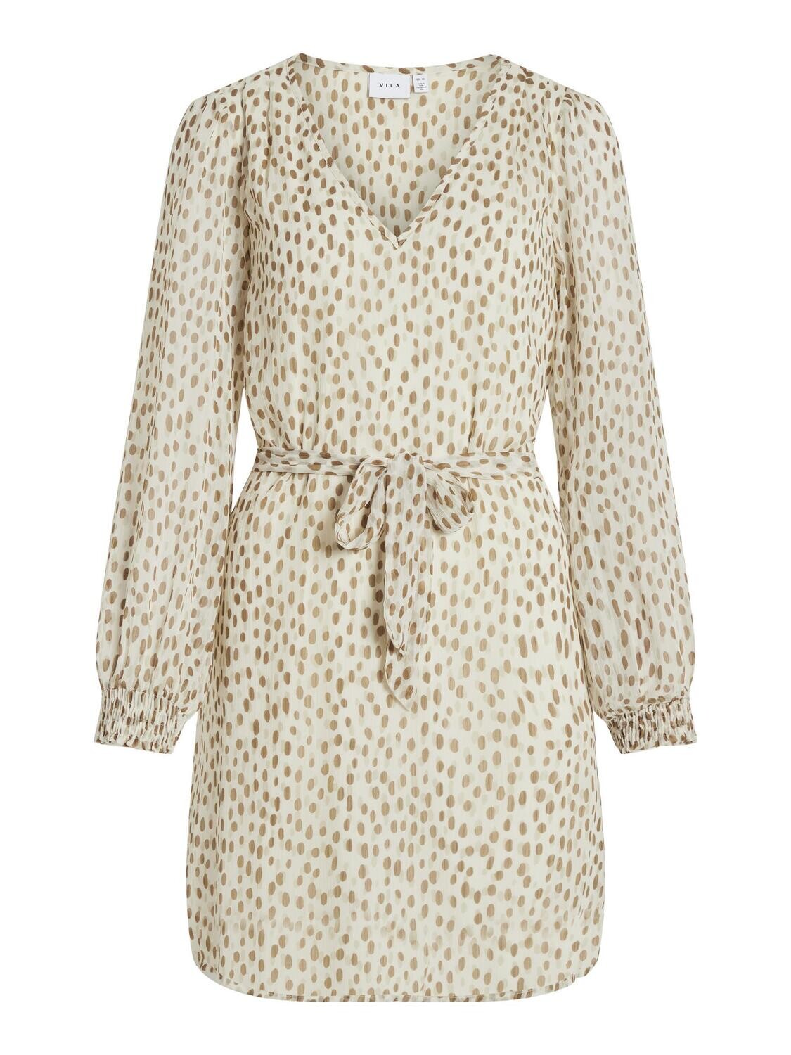 VIFALIA SMOCK V-NECK L/S DRESS - NOOS Birch/NORI