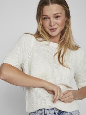 VIDALO O-NECK S/S KNIT TOP - NOOS White Alyssum