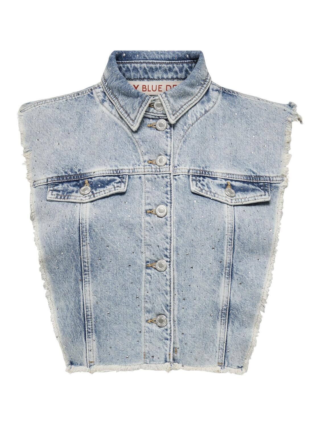 ONLCOBAIN S/L RED DNM RHINESTO VEST CRO Light Blue Denim