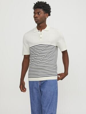 JJEEMIL KNIT POLO S/S SN Cloud Dancer-Navy Blazer