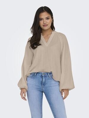 ONLTHYRA LIFE LS V-NECK TOP NOOS WVN Oxford Tan