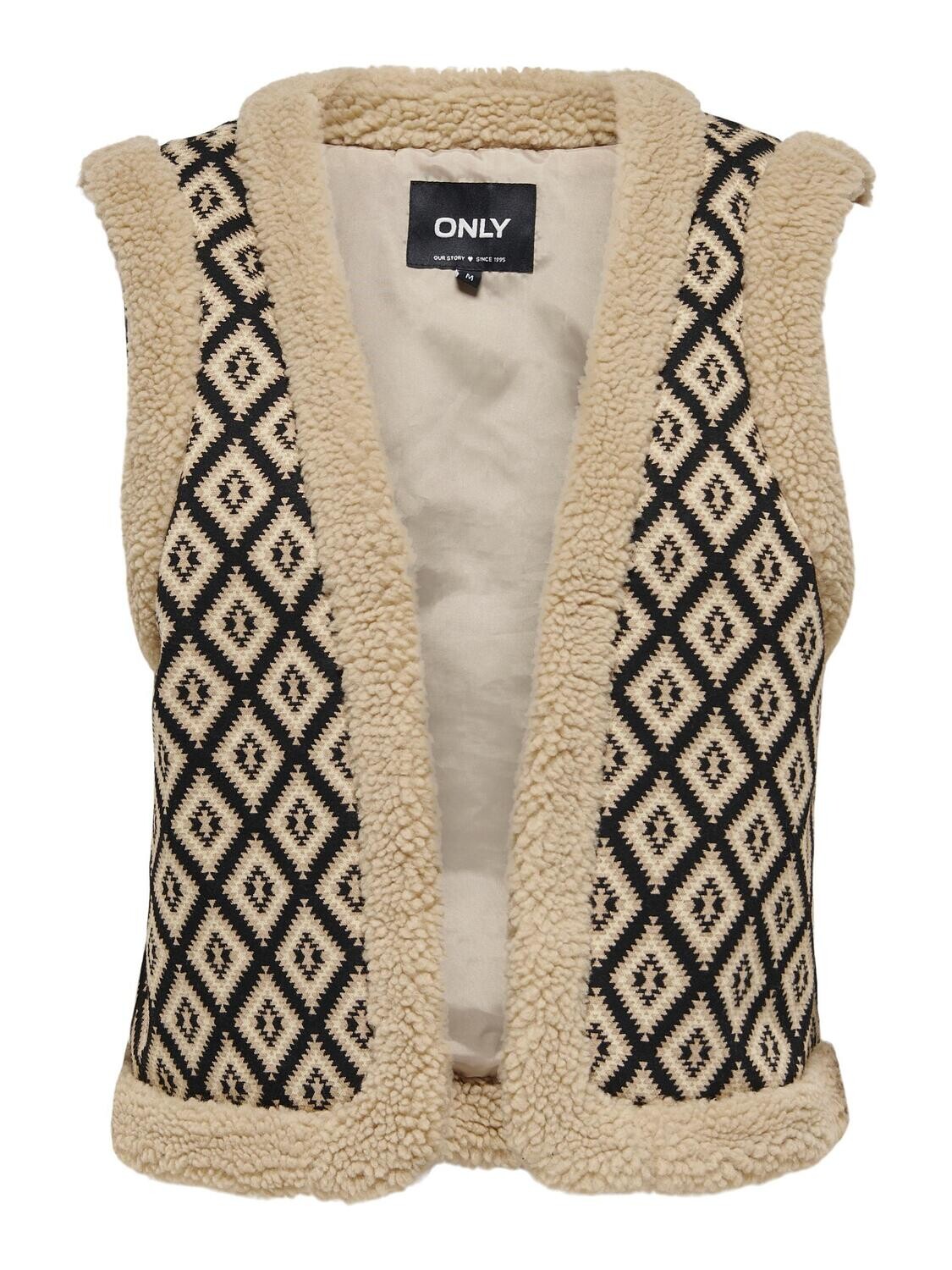 ONLJESSIE AZTEC TEDDY WAISTCOAT CS OTW Black-AZTEC TANNIN  PUMICE STO