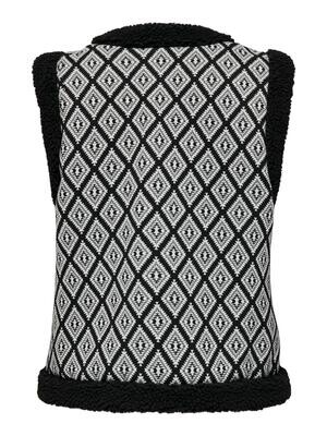 ONLJESSIE AZTEC TEDDY WAISTCOAT CS OTW Black-AZTEC CLOUD DANCER BLACK
