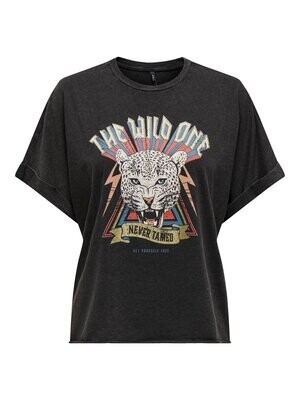ONLLUCY LIFE S/S WILD FOLD-UP TOPBOX JRS Black-Wild one ethnic