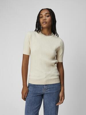 OBJNOELLE S/S KNIT T-SHIRT NOOS Sandshell-MELANGE