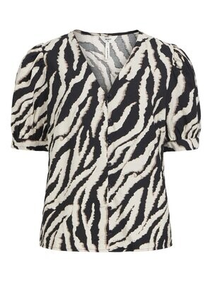 OBJJACIRA S/S V-NECK TOP NOOS Sandshell-Black-fossil zebra