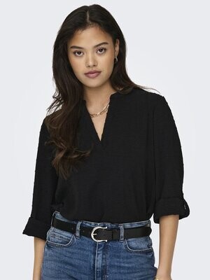 JDYDIVYA 7/8 DOBBY V-NECK TOP WVN Black
