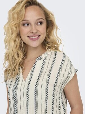 JDYTHEIS S/S JACQUARD TOP WVN DIA Tapioca-BLACK