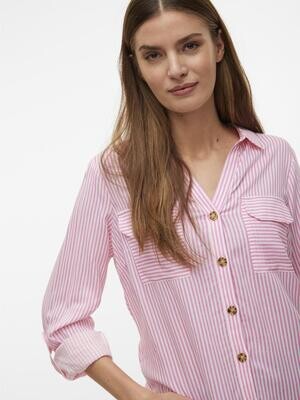 VMBUMPY L/S SHIRT NEW WVN GA NOOS Pink Cosmos/Snow whi