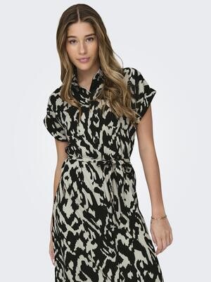 ONLHANNOVER S/S SHIRT DRESS NOOS WVN Birch/BLACK GRAPHIC