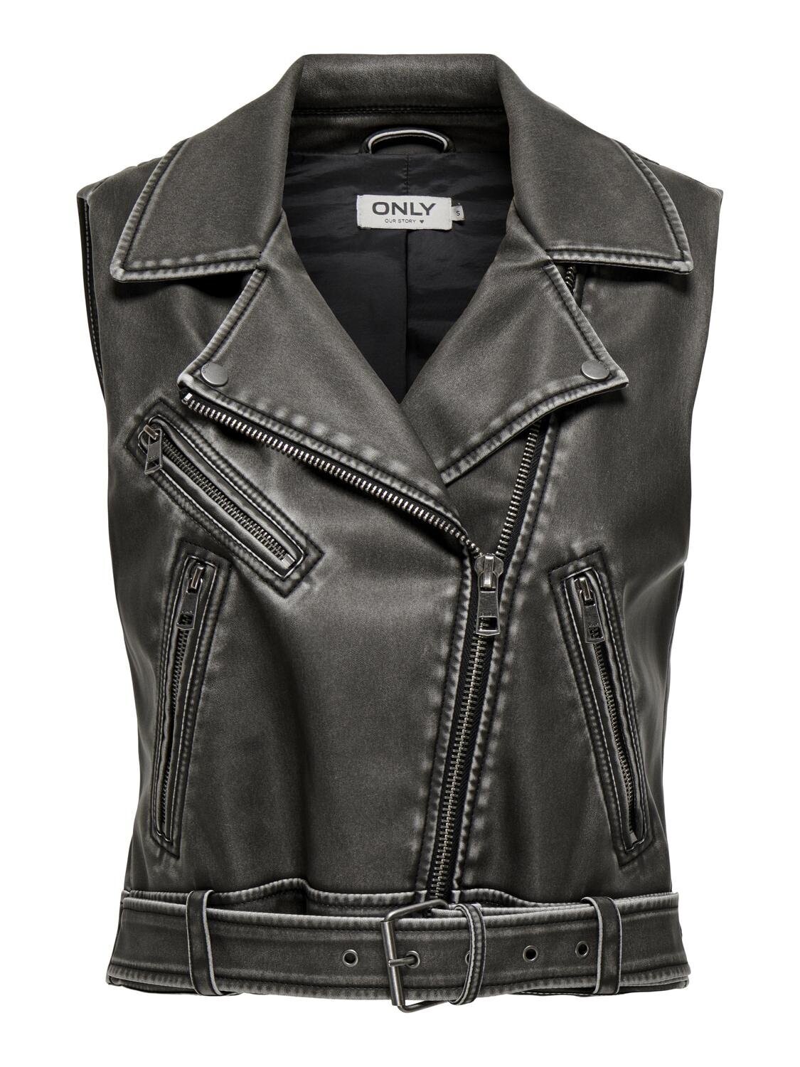 ONL HALLI VERA FAUX LEATHER WAISTCOAT OTW Black
