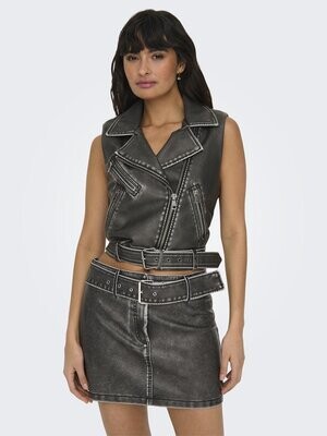 ONL HALLI VERA FAUX LEATHER WAISTCOAT OTW Black