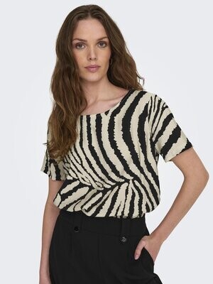 JDYCAMILLE S/S O-NECK TOP WVN Tapioca/BLACK ZEBRA