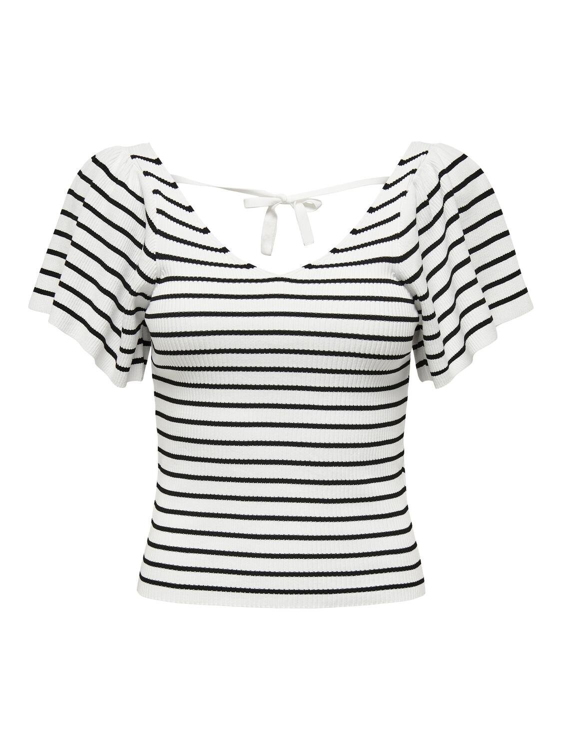 ONLLEELO STRIPE S/S BACK V-NECK KNT NOOS Eggnog-BLACK