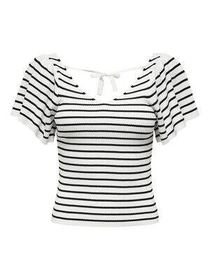 ONLLEELO STRIPE S/S BACK V-NECK KNT NOOS Eggnog-BLACK