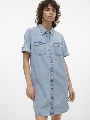 VMJENNIE SS SHORT DENIM DRESS MIX NOOS Light Blue Denim