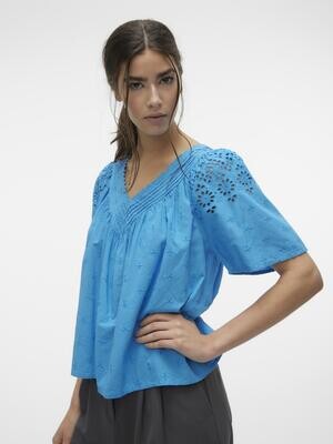 VMKAFFA S/S V-NECK TOP WVN BTQ Ibiza Blue