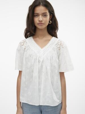 VMKAFFA S/S V-NECK TOP WVN BTQ Snow White