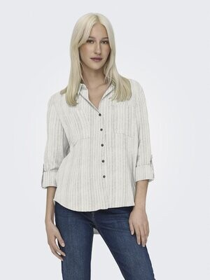 ONLYASMIN-CARO L/S LINEN SHIRT PNT NOOS Cloud Dancer-BLACK PINSTRIPES