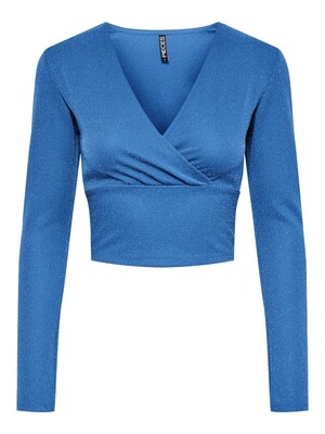 PCLINA LS CROPPED V-NECK TOP French Blue