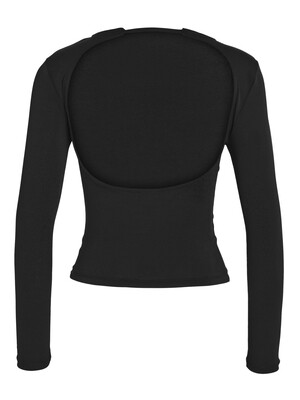 NMBELLA L/S OPEN BACK O-NECK TOP JRS Black