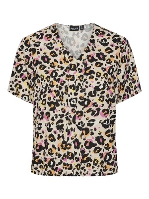 PCARLEM SS V-NECK TOP Cement/GRAPHIC LEO