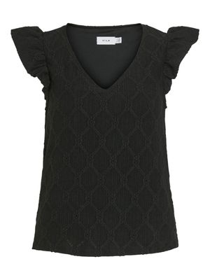 VIDELEA V-NECK CAP SLEEVE TOP/VOL Black Beauty