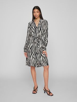VIFINI L/S MIDI SHIRT DRESS - NOOS Black/ELINO W. WHITE