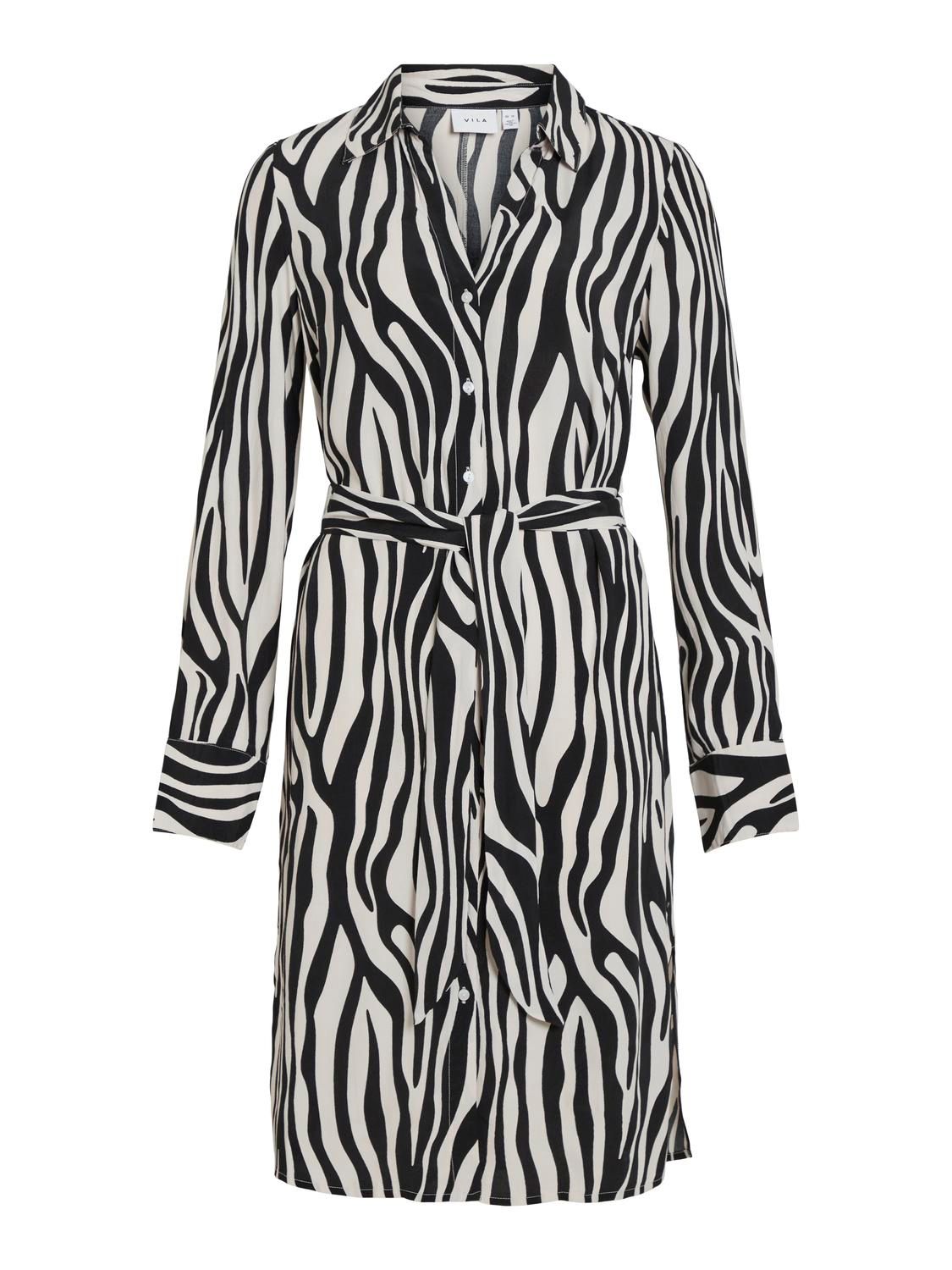 VIFINI L/S MIDI SHIRT DRESS - NOOS Black/ELINO W. WHITE