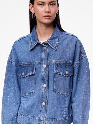 PCSKY RHINESTONE JACKET Medium Blue Denim-RHINESTONE