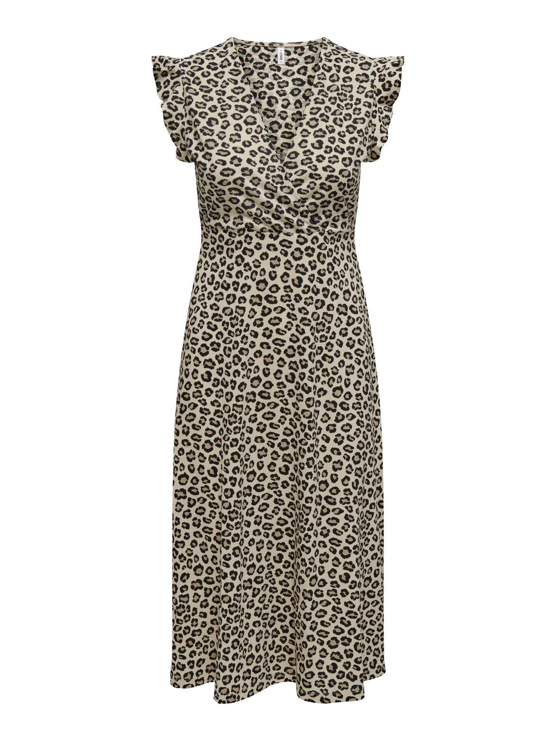 ONLMAY LIFE S/L WRAP MIDI DRESS JRS NOOS Brown Rice/Leo spot