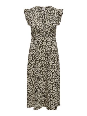 ONLMAY LIFE S/L WRAP MIDI DRESS JRS NOOS Brown Rice/Leo spot