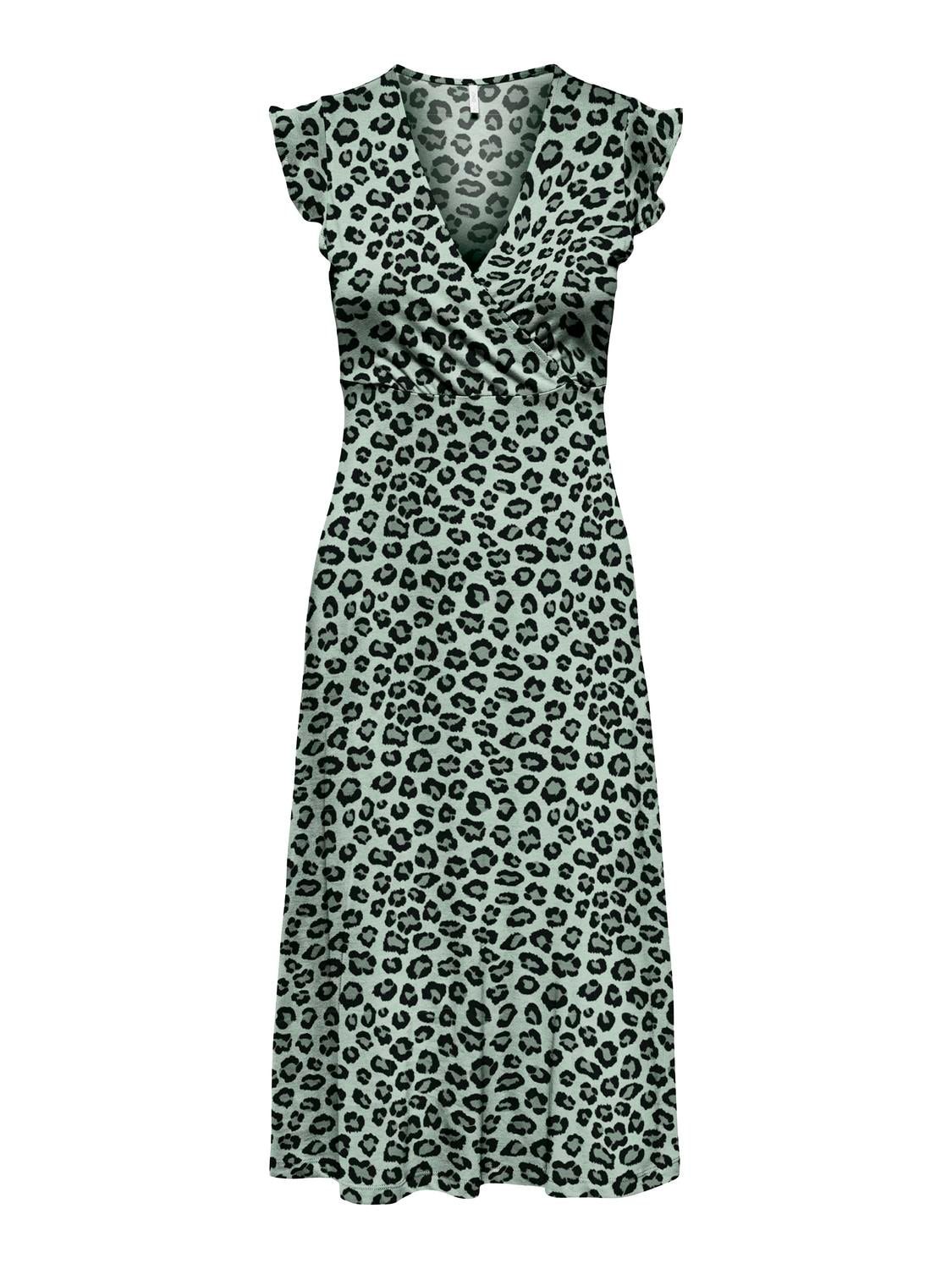 ONLMAY LIFE S/L WRAP MIDI DRESS JRS NOOS Subtle Green/Leo spo