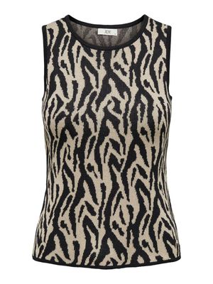 JDYMARBLE S/L O-NECK JACQ TOP KNT Black-TAPIOCA SWIRL