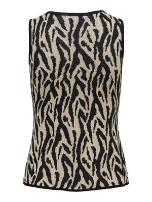 JDYMARBLE S/L O-NECK JACQ TOP KNT Black-TAPIOCA SWIRL