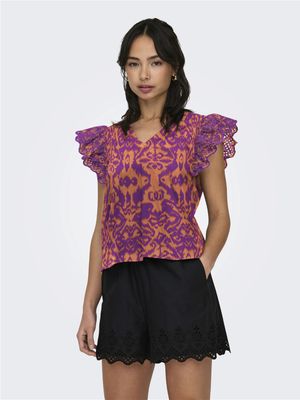 ONLLOU LIFE EMB S/S FRILL TOP PTM Tigerlily/Urben ethn