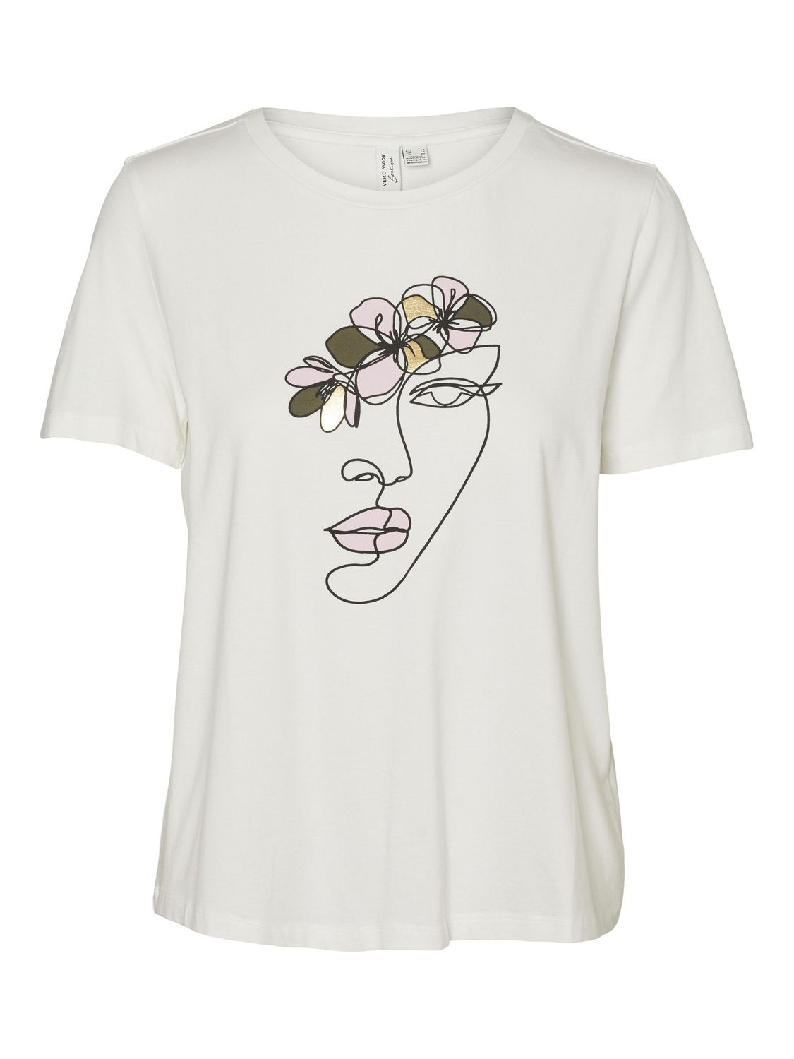 VMMACKENZI S/S O-NECK T-SHIRT JRS B Snow White-GREEN FACE N FLOWER