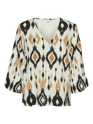 VMMILLE 3/4 V-NECK TOP WVN BTQ GA Birch/MILLE