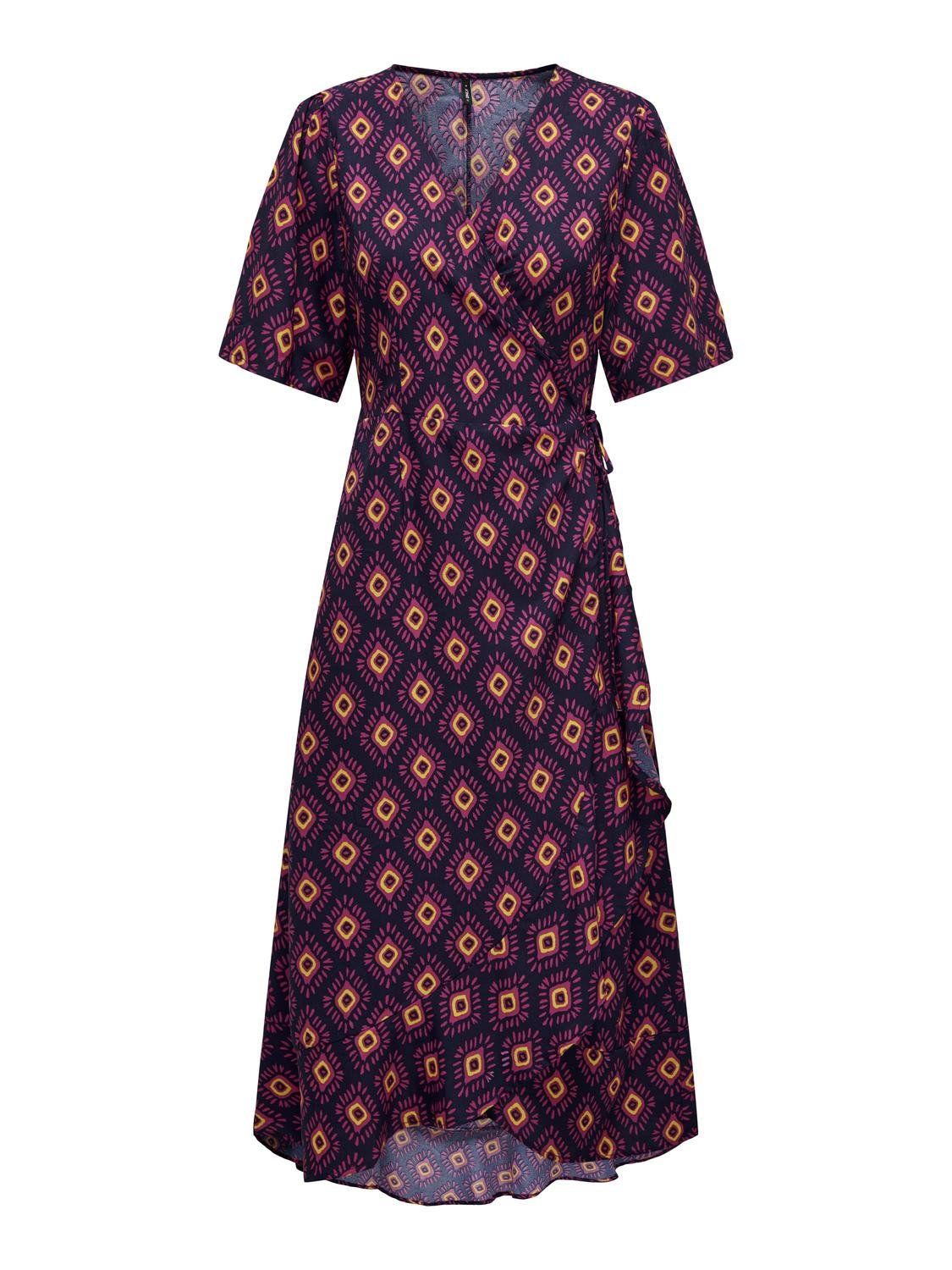 ONLLEAH S/S WRAP MIDI DRESS CS PTM Fuchsia Fedora-DIAMONDS