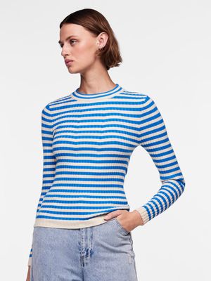 PCCRISTA LS O-NECK KNIT NOOS BC French Blue/BIRCH