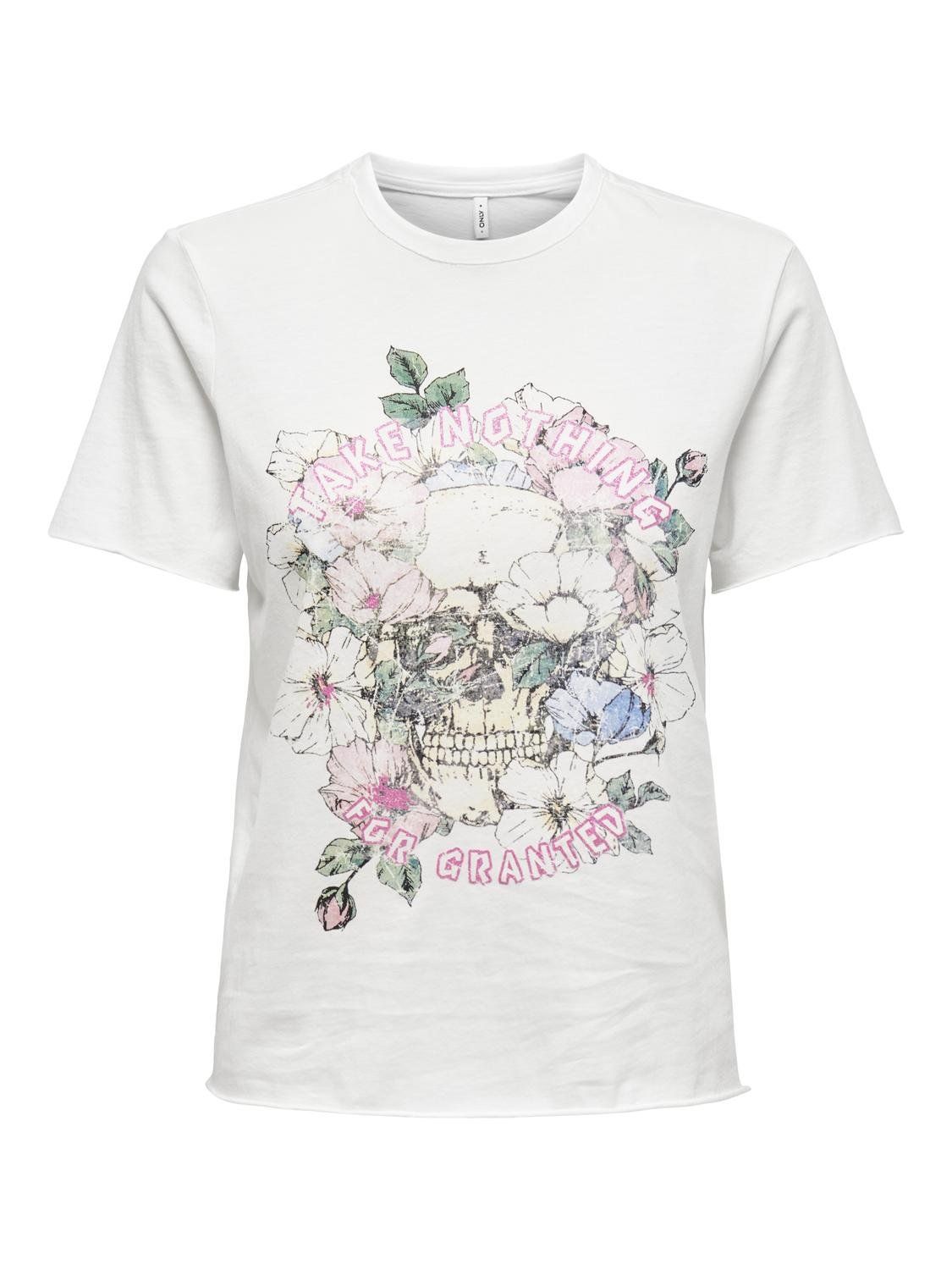ONLLUCY LIFE REG S/S TOP BOX JRS Cloud Dancer/Skull r